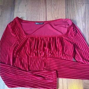 SHEIN Deep Red Textured Ivory Long Sleeve